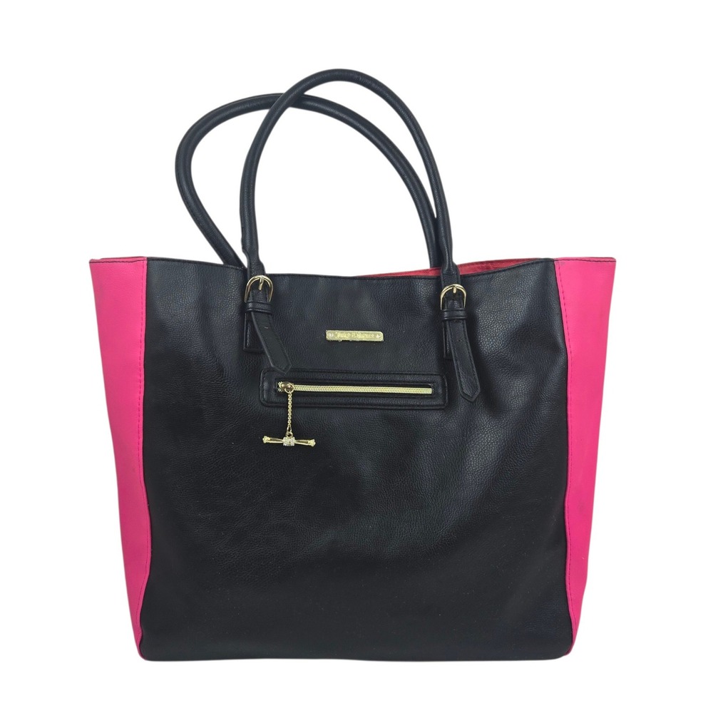 Juicy Couture Tote Bag PVC Two Tone Black Pink Glam Carryall VTG Y2K Large 18x13
